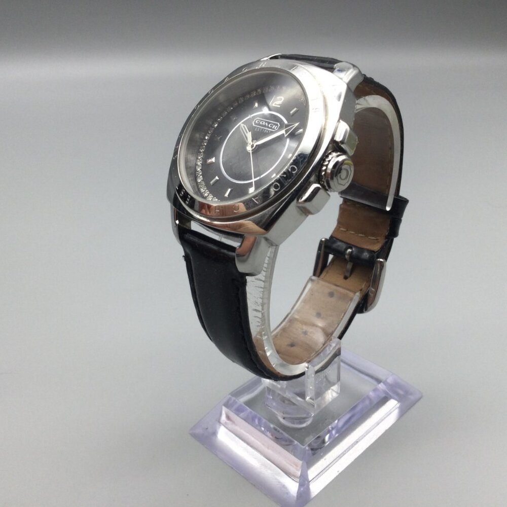Coach Watch Women 39mm Silver Tone Black Logo Dial Crystals Leather New Battery - Picture 5 of 15